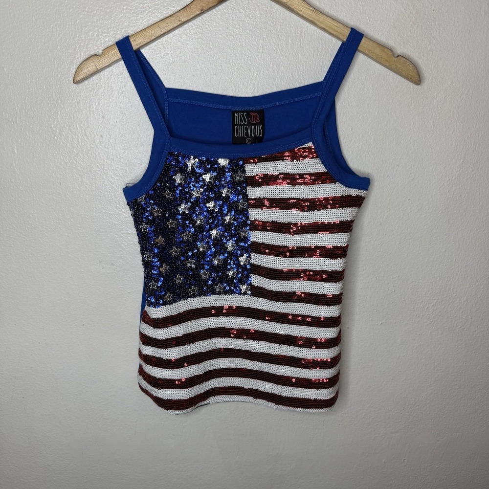 Miss Chievous Blue and Red Sequin Flag Tank Top